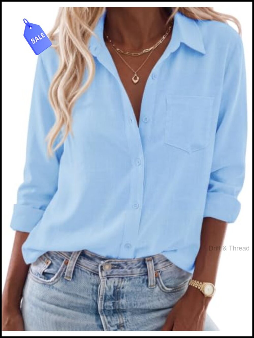 Women's Long Sleeve Collared Button Down Dress Shirt 100% Polyester